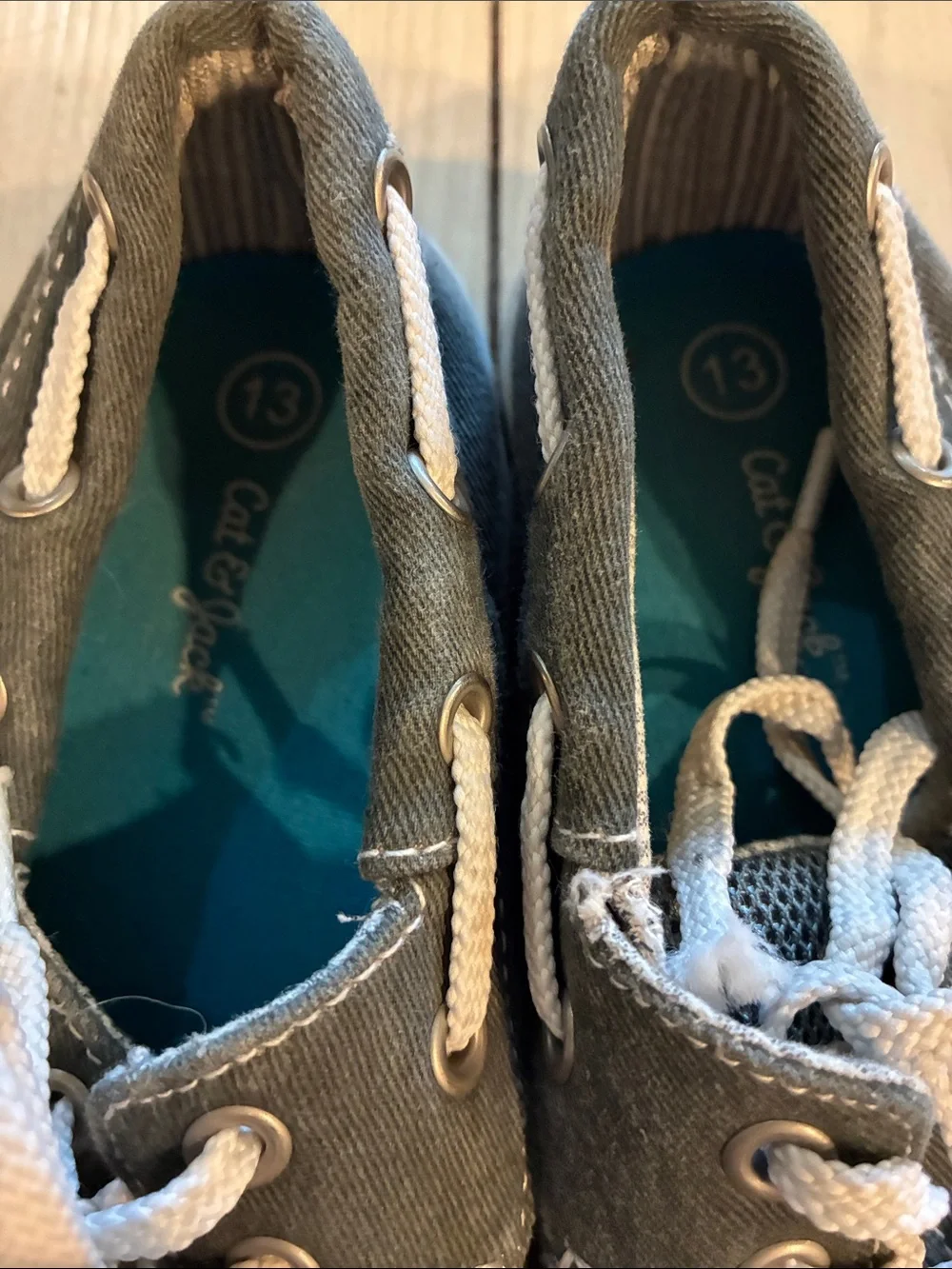 Cat & Jack Gray Canvas Boat Shoes with White Laces